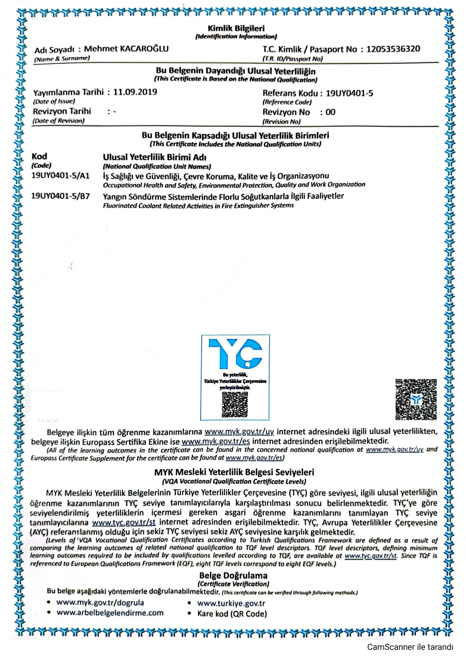 Mesleki Yeterlilik Belgesi 1