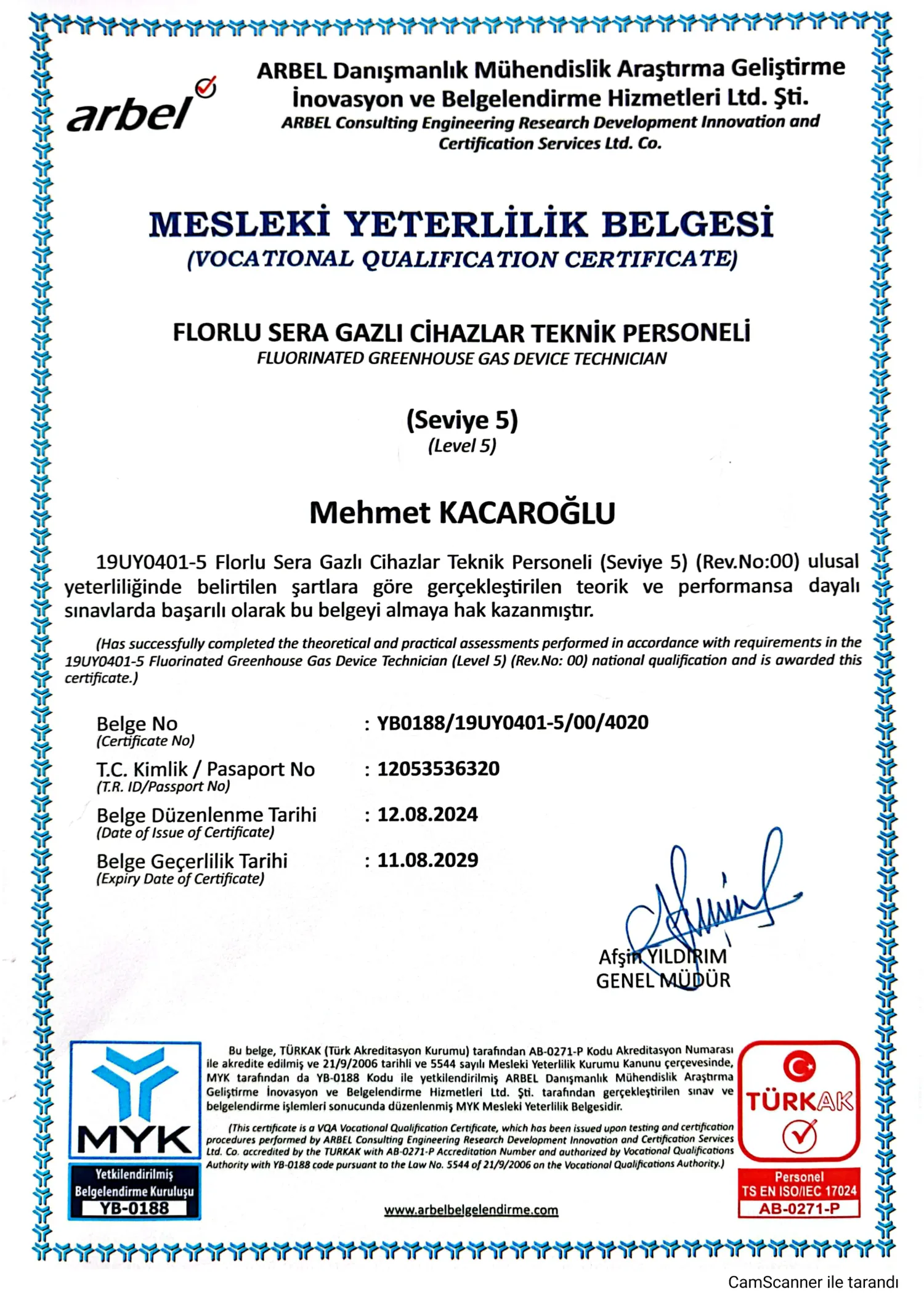Mesleki Yeterlilik Belgesi 2
