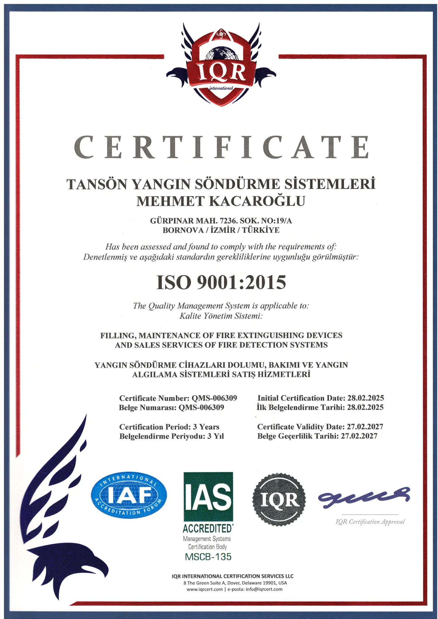 Tanson Yangın İso